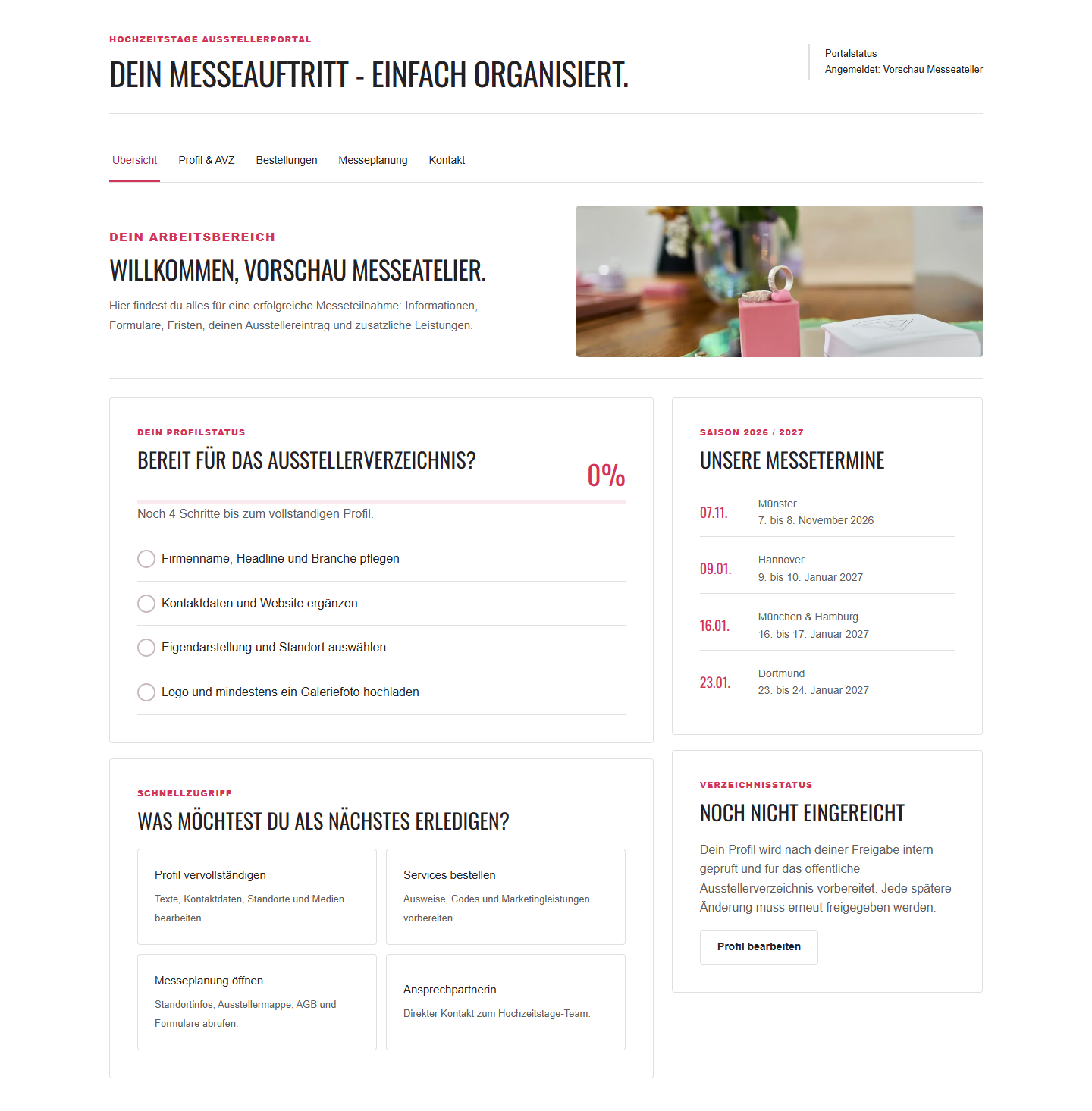 Neue Portalübersicht im angemeldeten Zustand